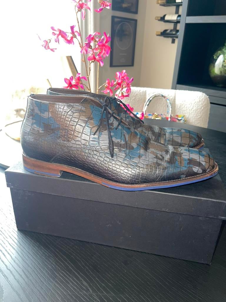 Floris van Bommel schoenen Navy Snake maat 44 2/3, Blauw, Overige typen, Ophalen of Verzenden, Gedragen