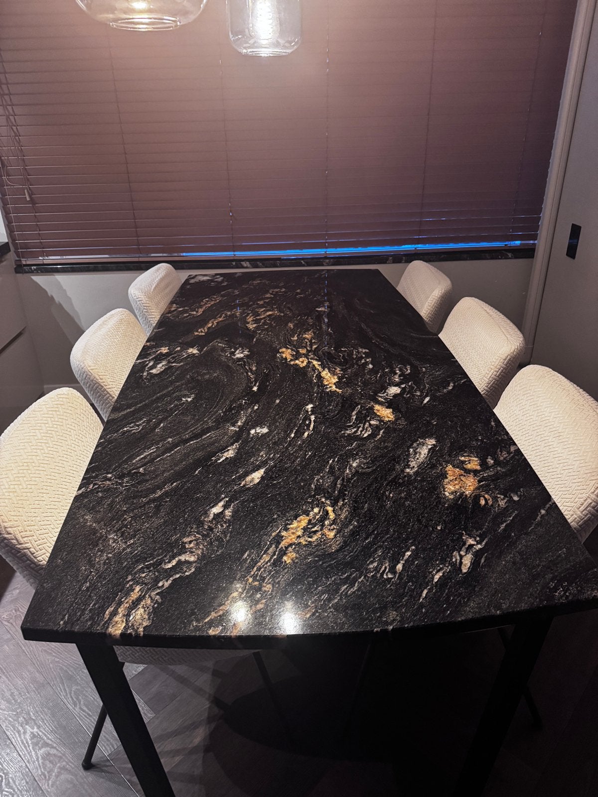 Unieke maatwerk eettafel van echt kwartsiet – 220 x 100 cm, Huis en Inrichting, Ophalen, 200 cm of meer, 50 tot 100 cm, Zo goed als nieuw