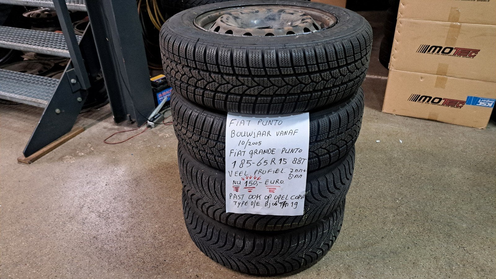 Winterbanden set Fiat Punto / Opel Corsa type D/F 185/65R15, Gebruikt, 15 inch, Banden en Velgen, Personenwagen