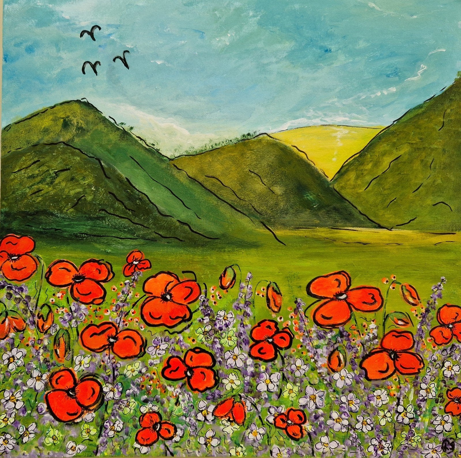 Klaprozen. € 70 . Handgeschilderd., Ophalen of Verzenden, Acrylverf