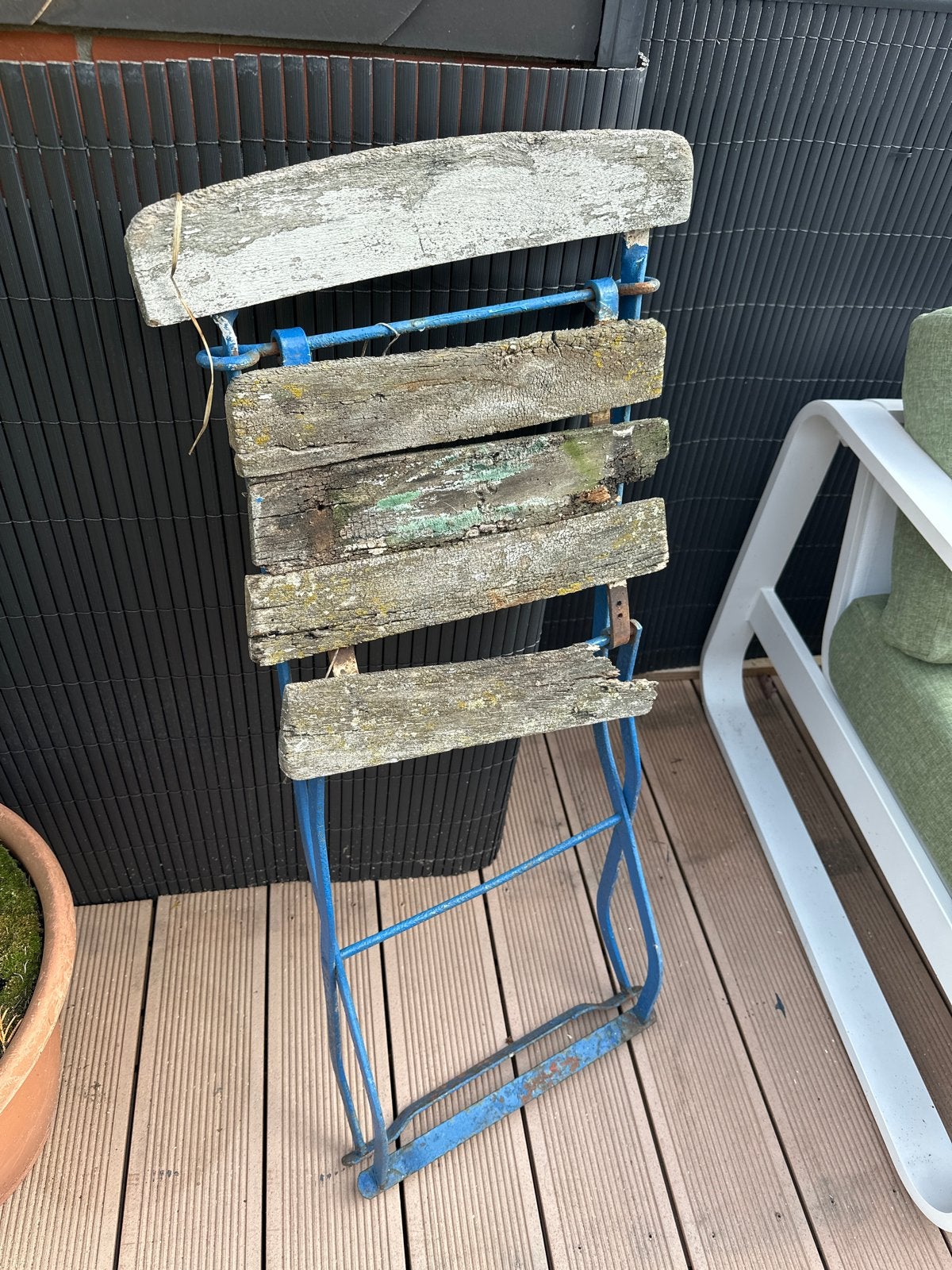 Oude inklapbare tuinstoel, vintage look, Tuin en Terras, Ophalen, Gebruikt, Hout, Inklapbaar