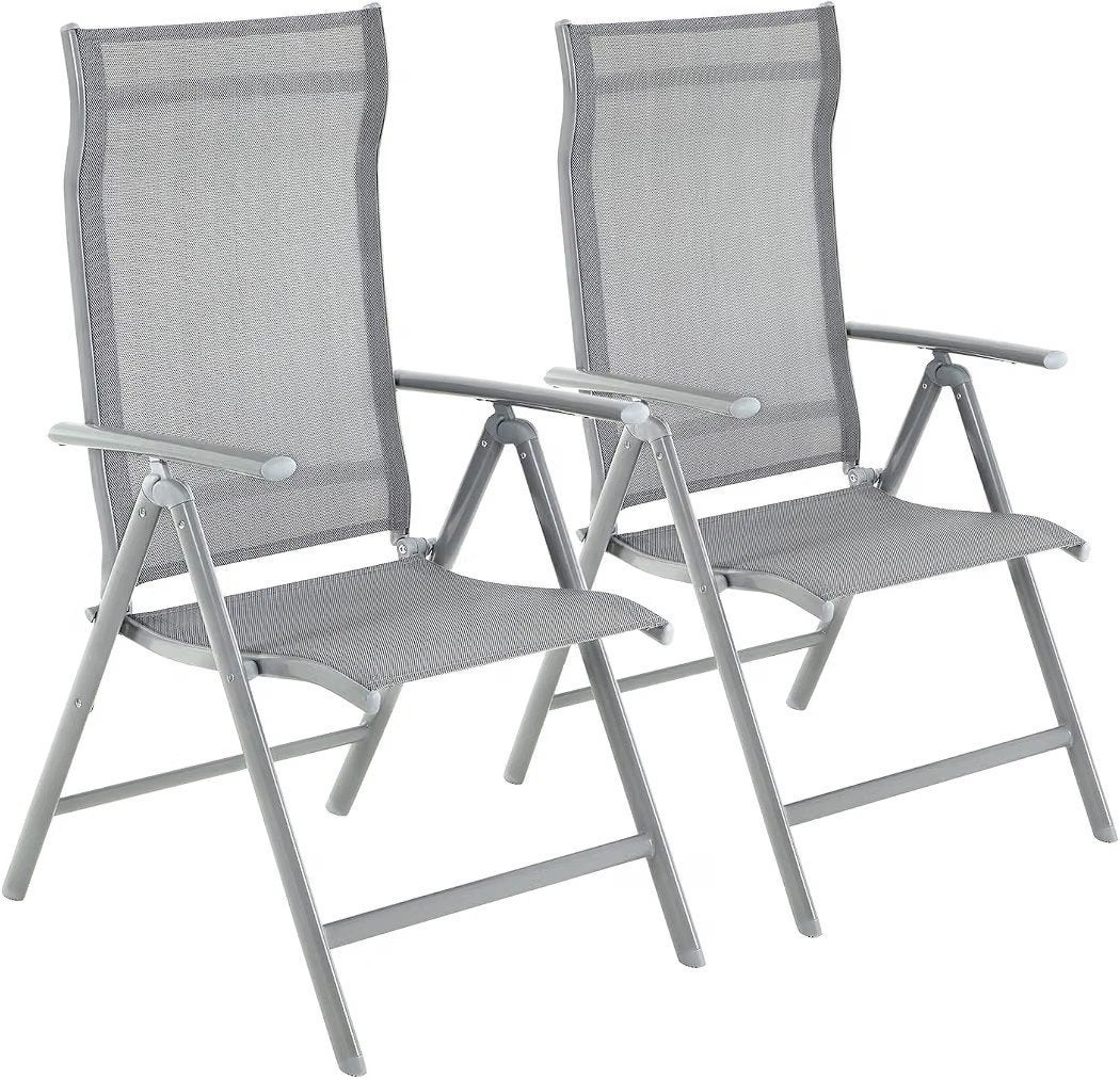 2x Tuinstoelen Klapstoelen Verstelbaar Grijs, Ophalen of Verzenden, Nieuw, Aluminium, Inklapbaar