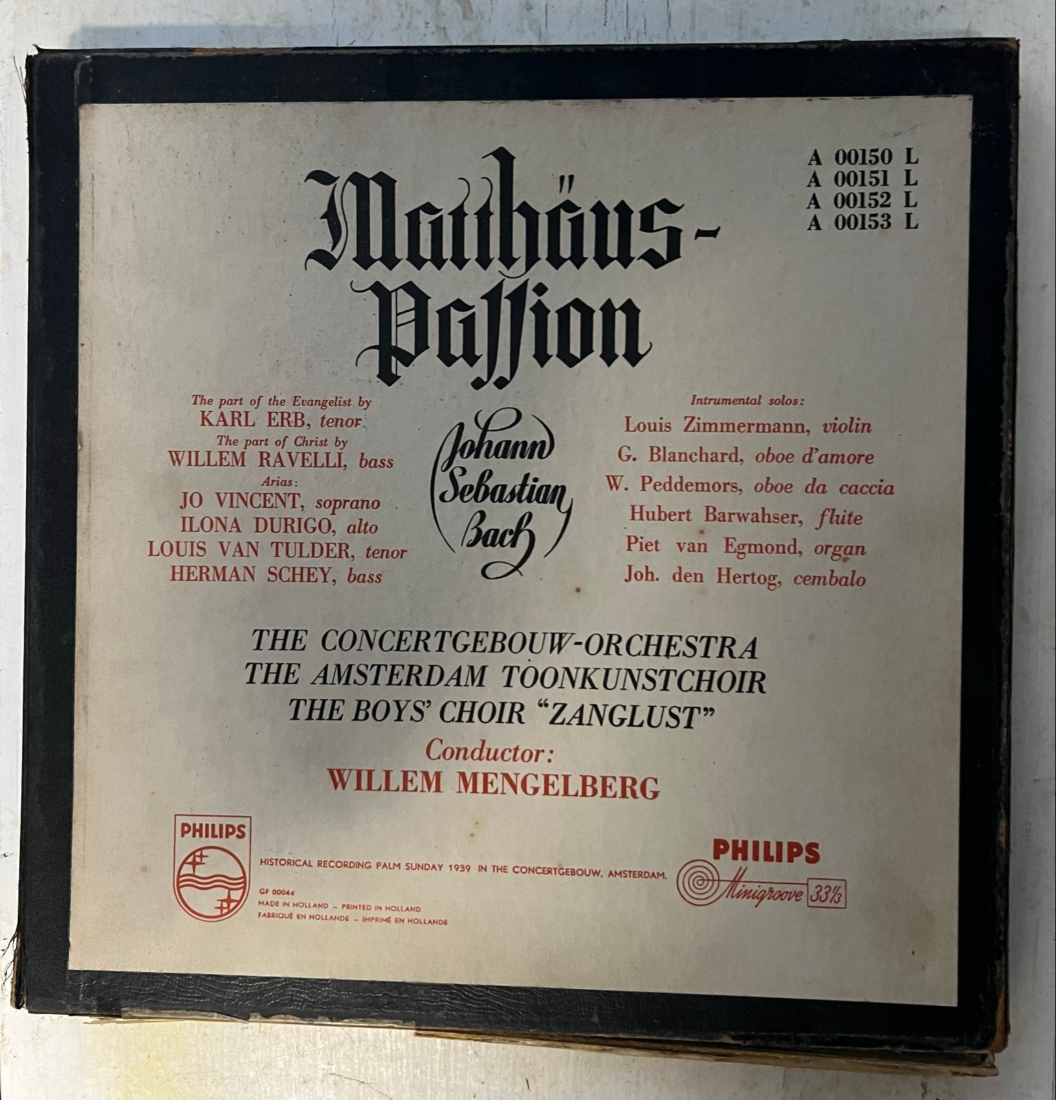 J.S. Bach - Matthäus-Passion - Willem Mengelberg (LP), Cd's en Dvd's, LP, Gebruikt, Originele persing, Ophalen of Verzenden