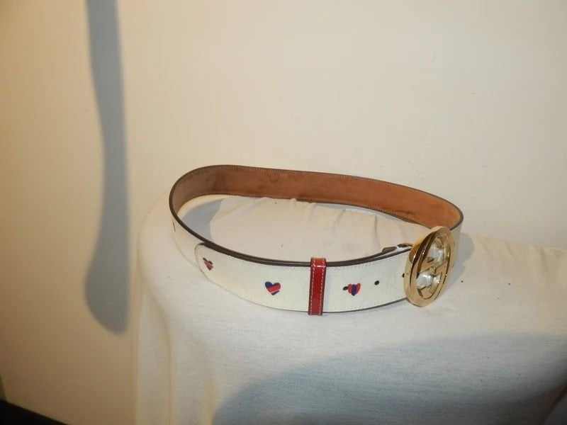 Gucci leren monogram riem merk buckle hartjes print, 100 cm of meer, Verzenden, Tailleriem, Gucci