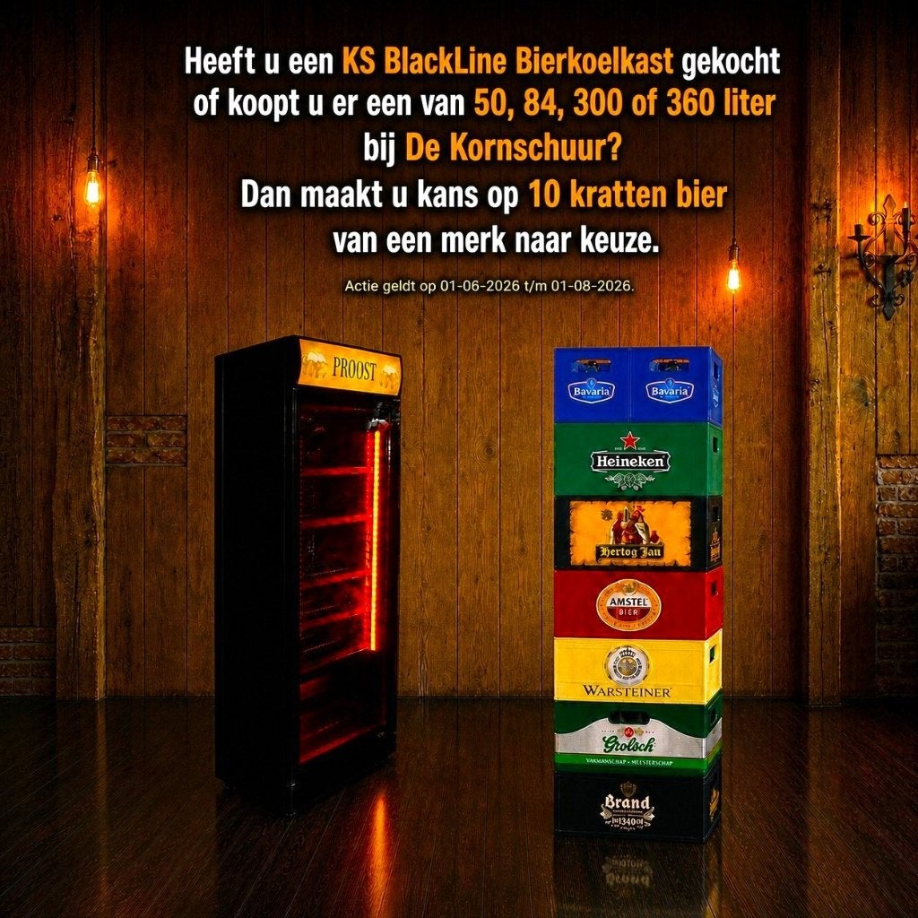 ''Bier koelkast'' met 10 GRATIS kratten bier? De Kornschuur, Ophalen, Zonder vriesvak, 200 liter of meer, Nieuw