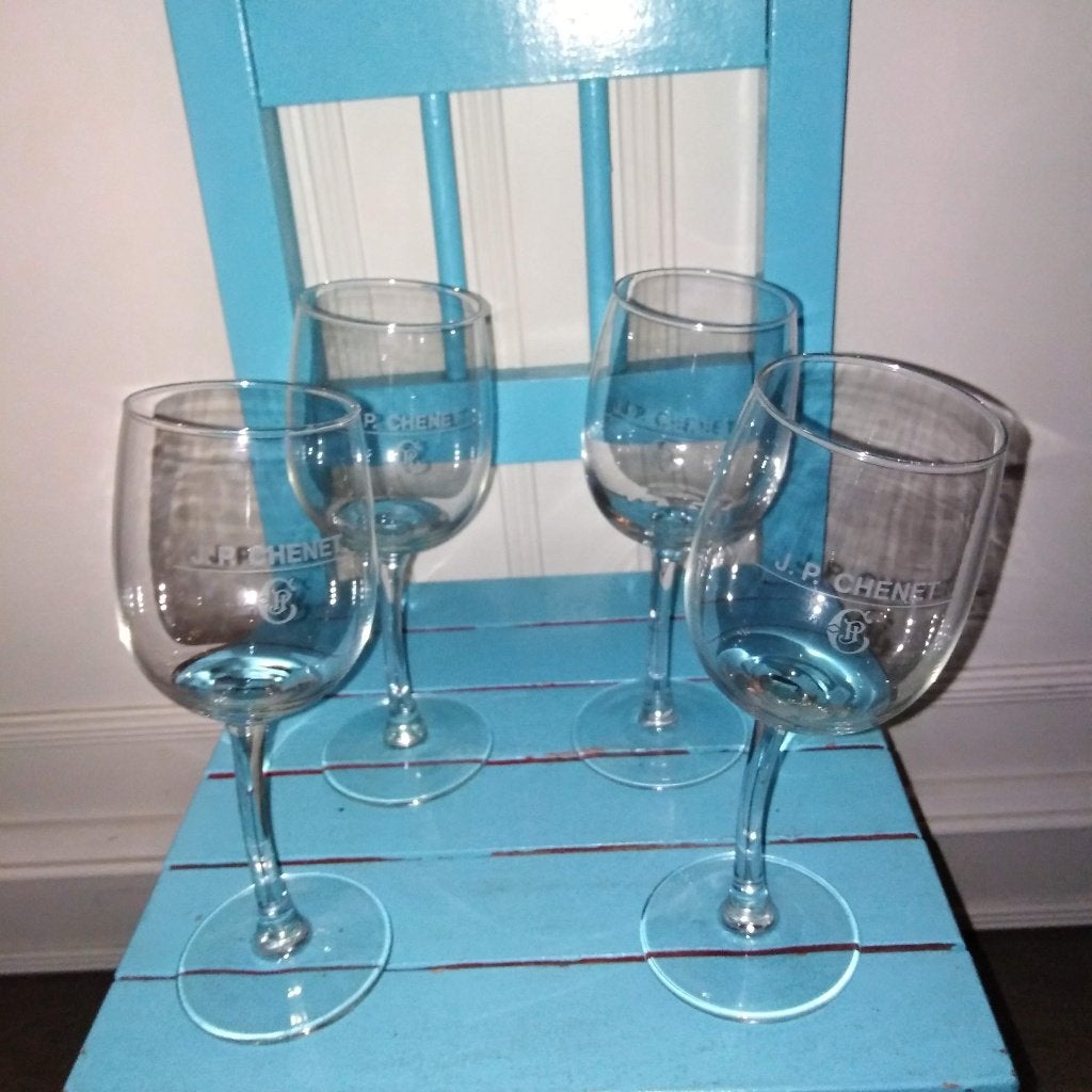 J.P. Chenet wijnglazen met een krom steeltje 4 stuks, Ophalen, Glas of Glazen, Gebruikt, Glas