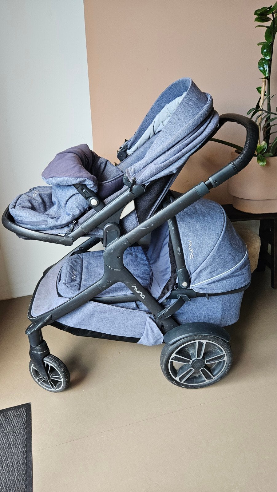 Nuna Demi Grow Aspen Blue Duo kinderwagen compleet, Gebruikt, Duowagen, Combiwagen, Ophalen