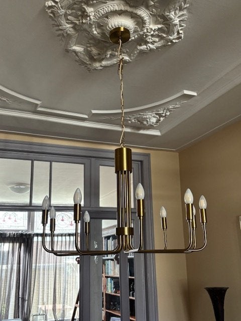 Kroonluchter modern messing, Ophalen, Overige materialen, Gebruikt, E14 (klein)