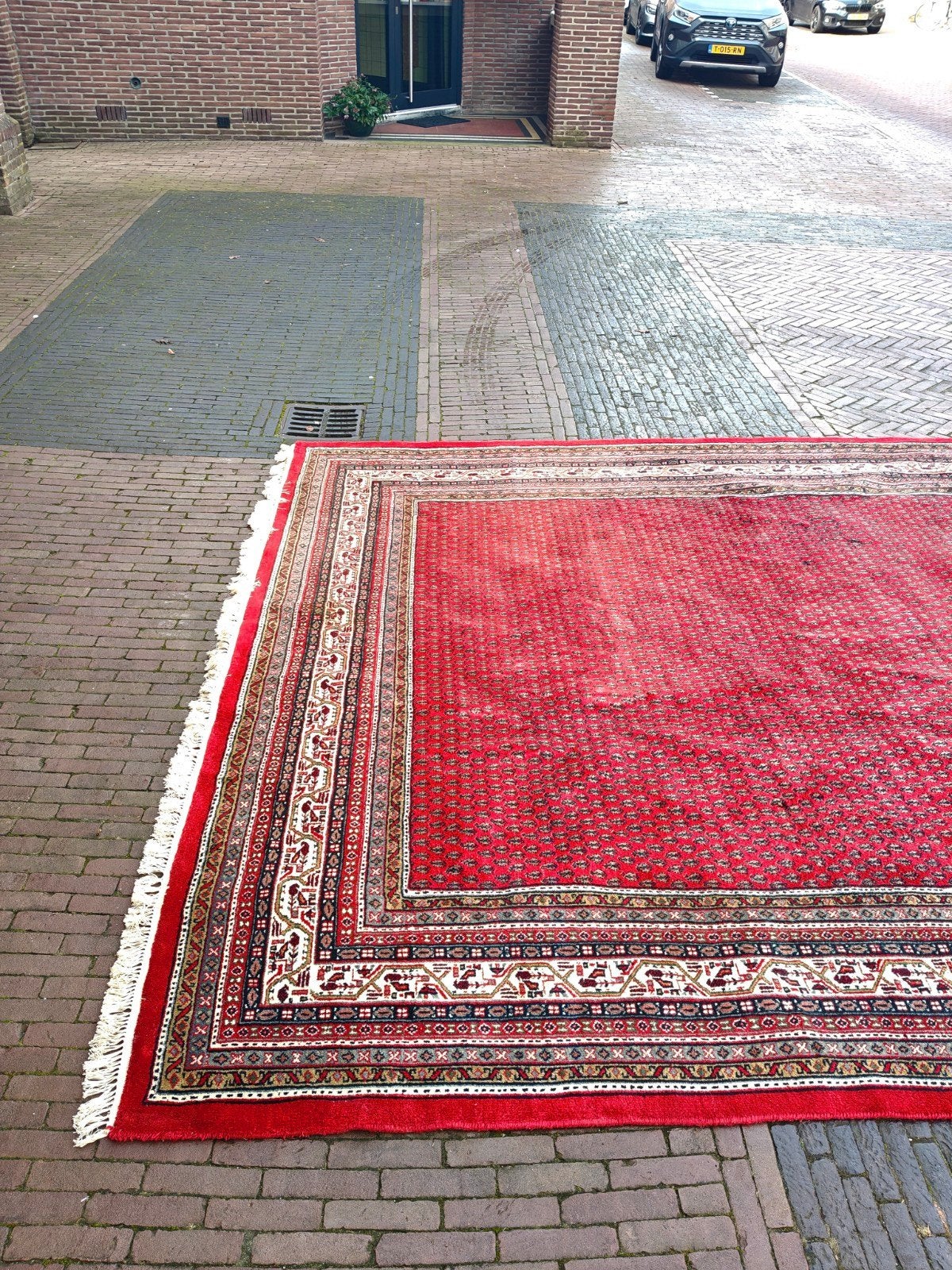 DV: Vintage groot tapijt XL rood 3x4 goede staat, Ophalen, Devintagerie, Vintage, 200 cm of meer
