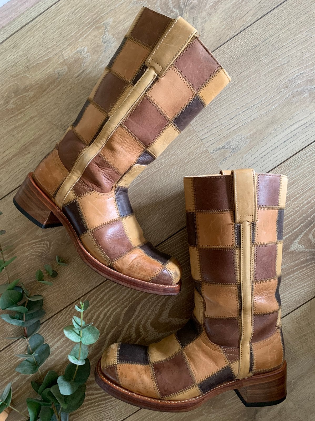 Sendra patchwork retro boots 41 campus blokhak laarzen, Hoge laarzen, -, Ophalen of Verzenden, Zo goed als nieuw