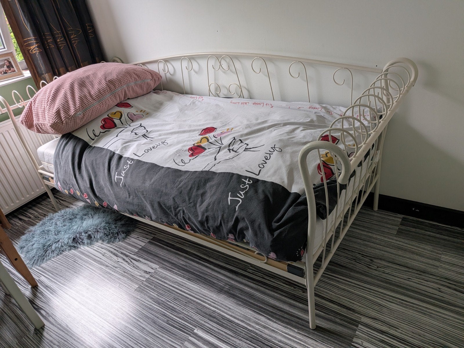 Wit metalen eenpersoonsbed met lattenbodem, Ophalen, Gebruikt, 90 cm, Eenpersoons