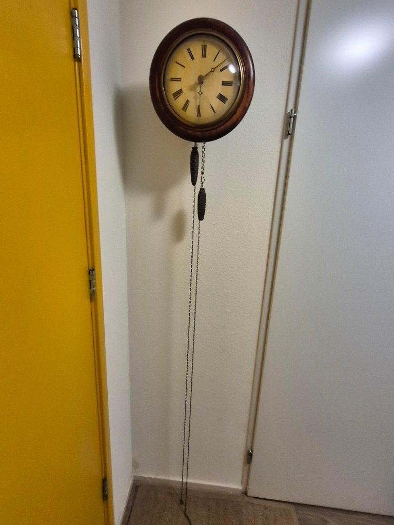 Antieke wandklok, Ophalen, Antiek, Analoog, Met gewichten