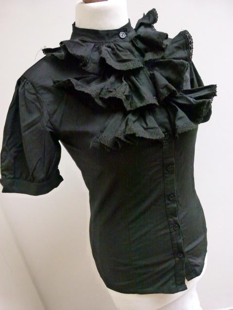 Zwarte stretch blouse met roezels VILA maat S 36, Zwart, Vila, Ophalen of Verzenden, Zo goed als nieuw