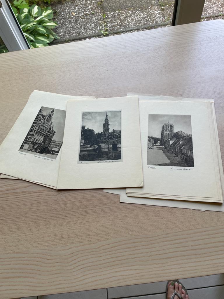 Oude platen met stadsgezichten van Zwerver, Ophalen of Verzenden, Stadsgezicht, Ets, 1900 - 1949