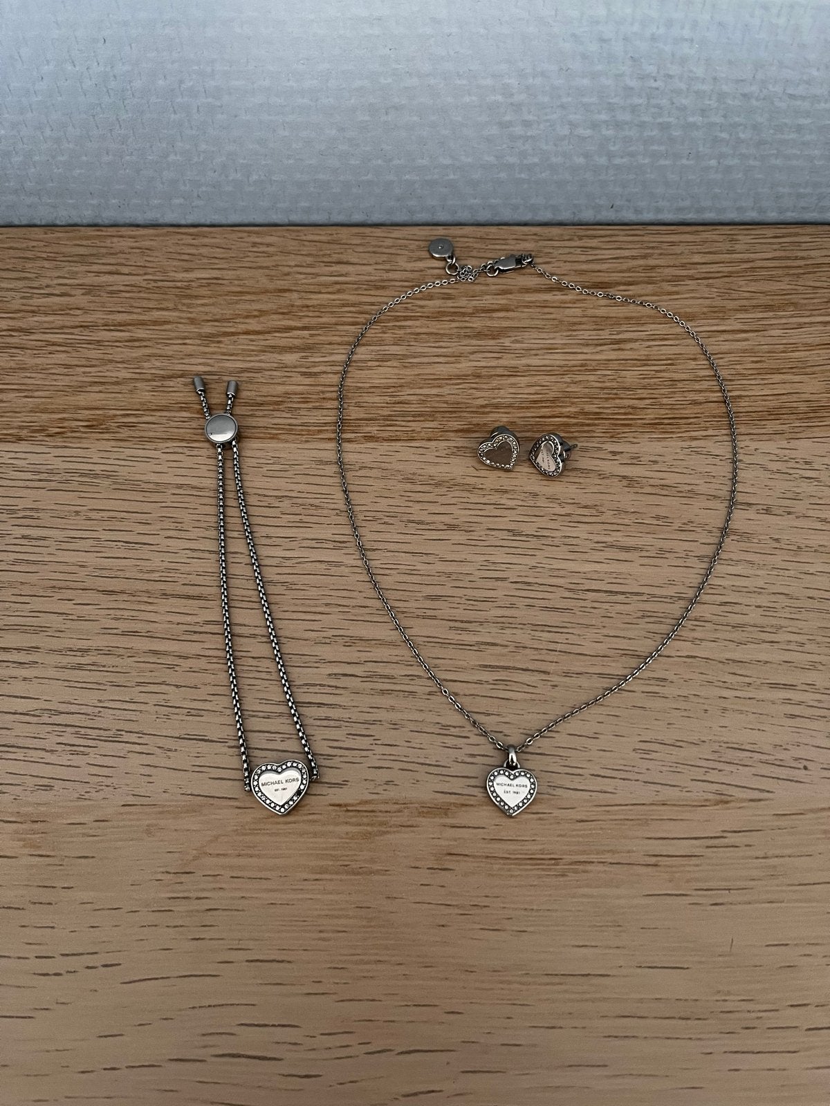 Michael Kors sieraden setje - ketting, armband, oorbellen, Overige materialen, Ophalen of Verzenden, Zo goed als nieuw, Zilver