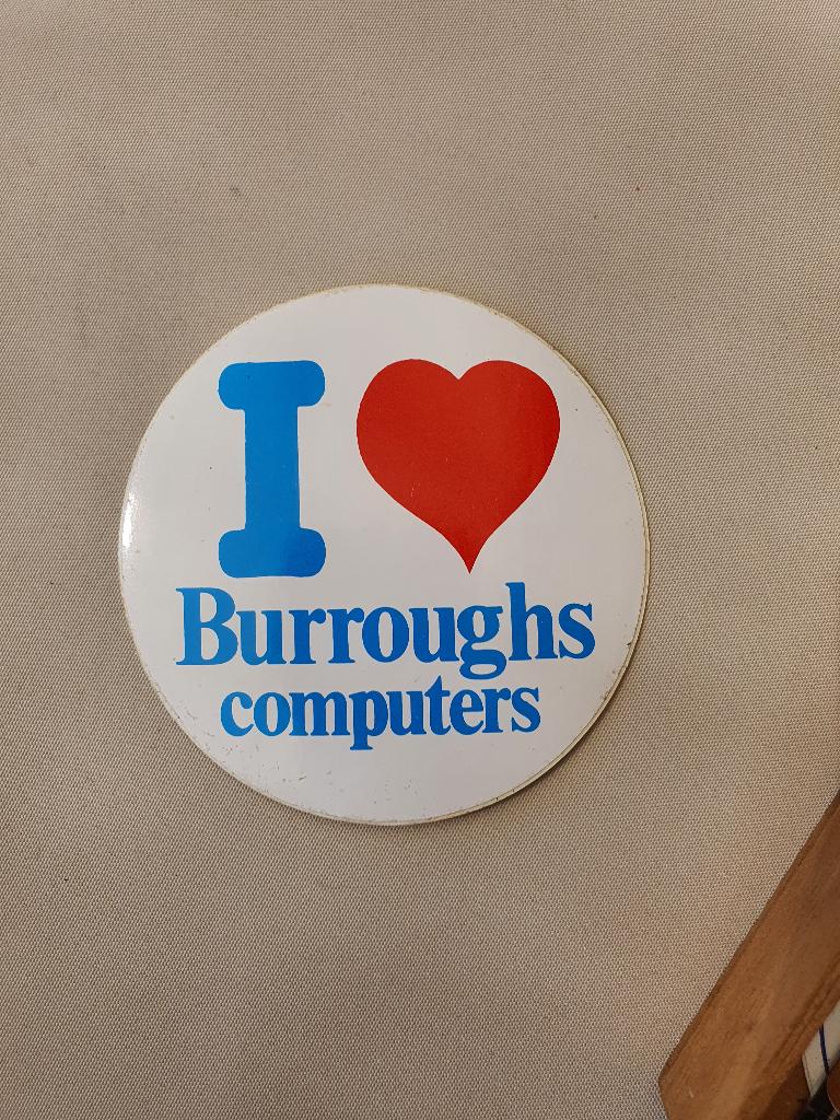 Vintage sticker “I ️ Burroughs computers” – retro tech, Ophalen of Verzenden, Zo goed als nieuw