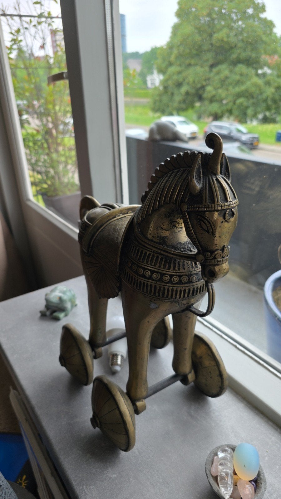 koper beeld paard op wielen kunst eycatscher, Ophalen