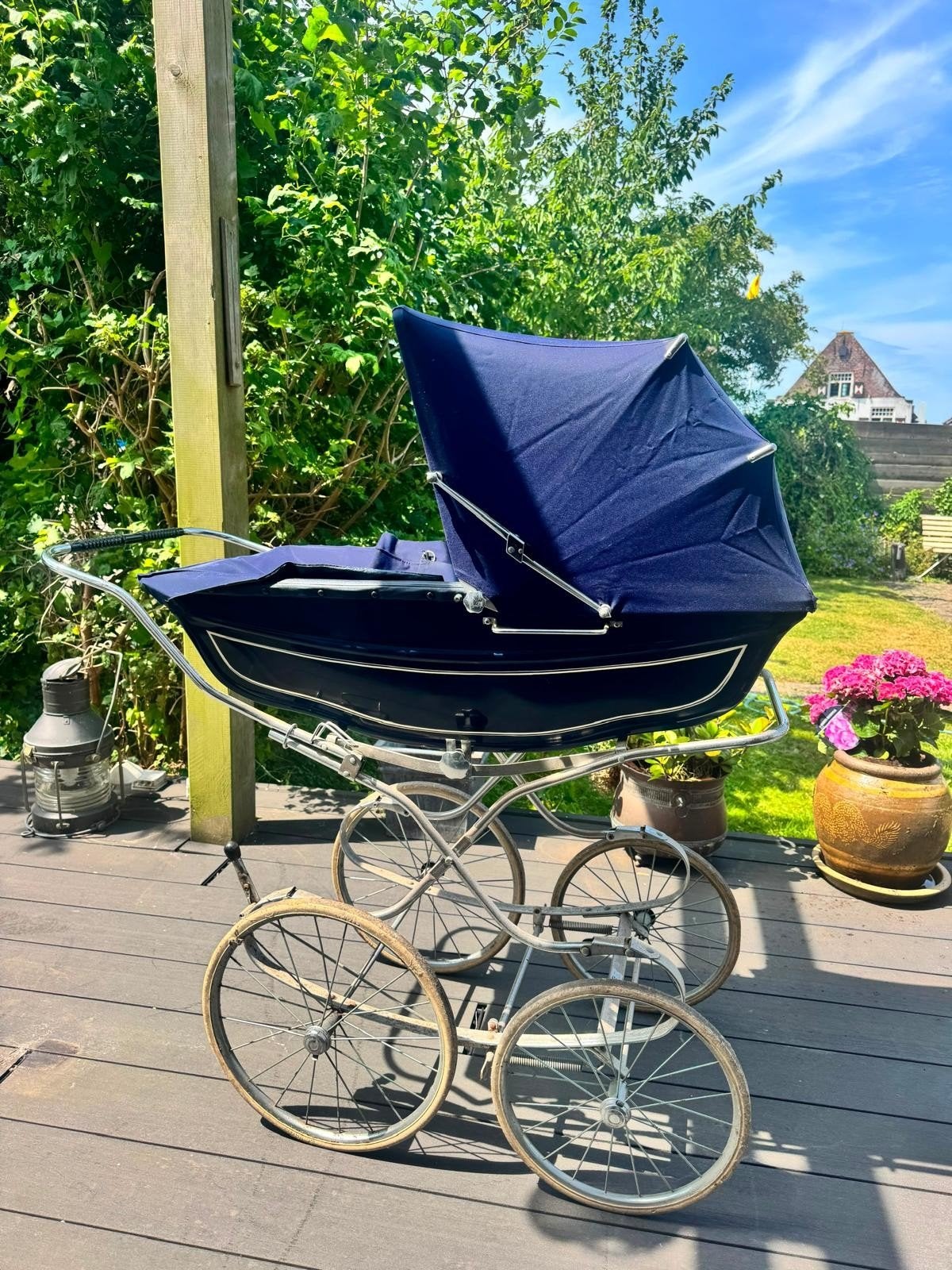 Vintage Kinderwagen - Klassiek Blauw Design, Gebruikt, Met reiswieg, Ophalen, Kinderwagen