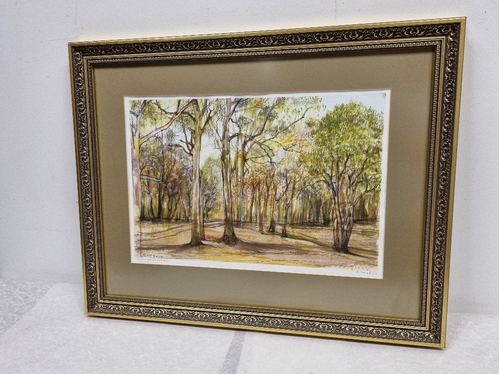 Manuel Felix - Lissabon, Park Monsanto, Gedateerd, Ophalen of Verzenden, Landschap, Aquarel