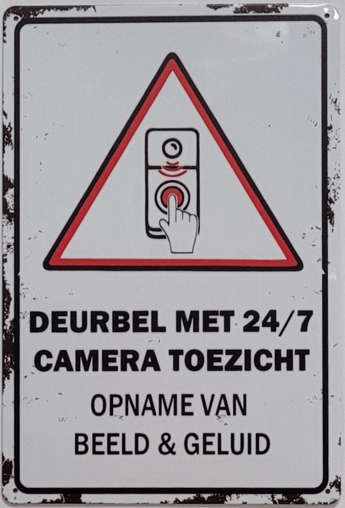 Deurbel met camera toezicht reclamebord van metaal wandbord, Info@deconoord.nl, Deco Noord, Nieuw, Ophalen of Verzenden