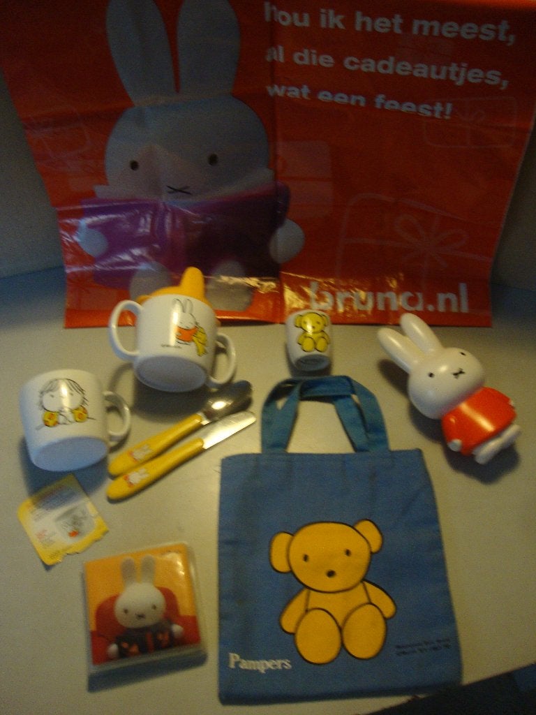 vintage Nijntje reclame spullen van Bruna Pampers en Difrax, Ophalen of Verzenden, Gebruikt, Reclamebord