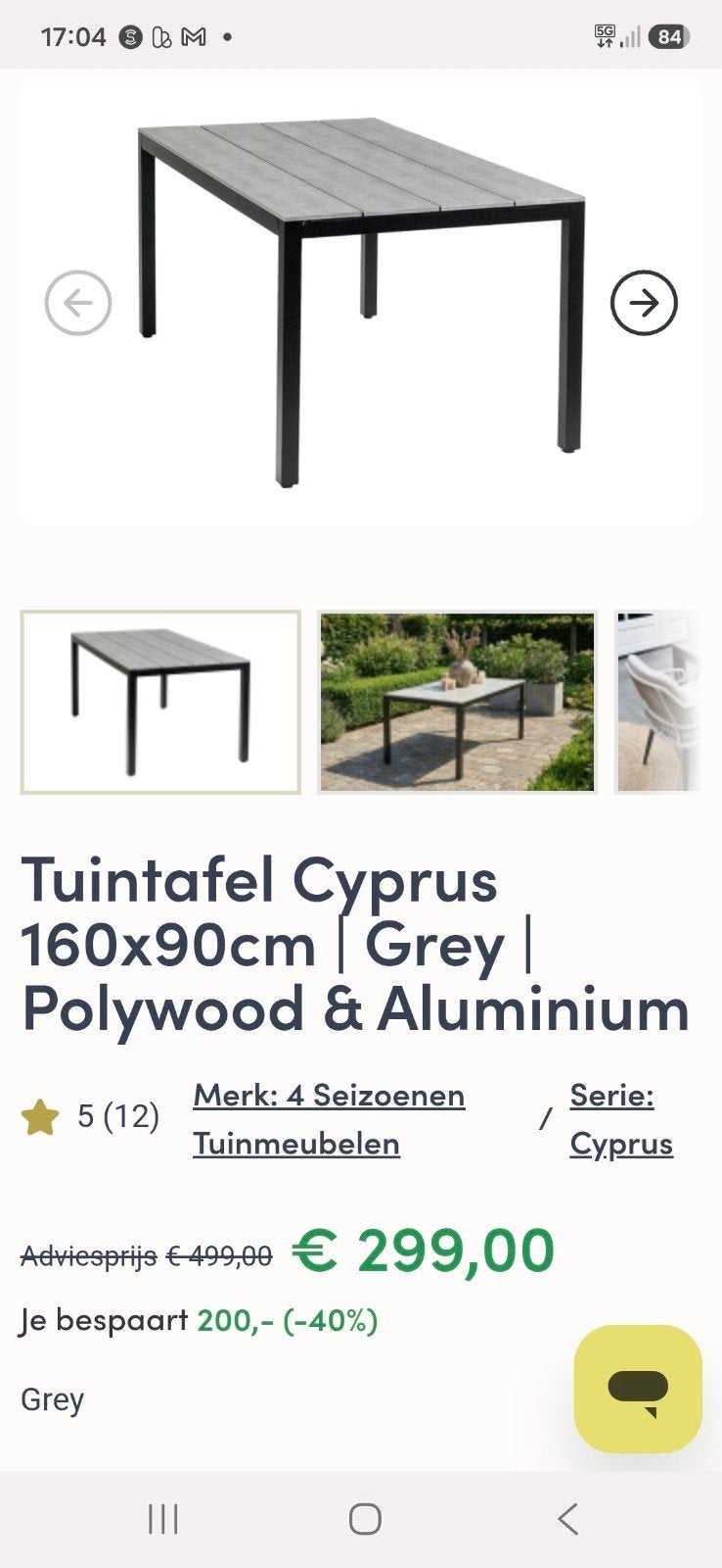 Tuintafel Cyprus 160x90cm | Polywood & Aluminium, Ophalen, Zo goed als nieuw, Rechthoekig, Aluminium