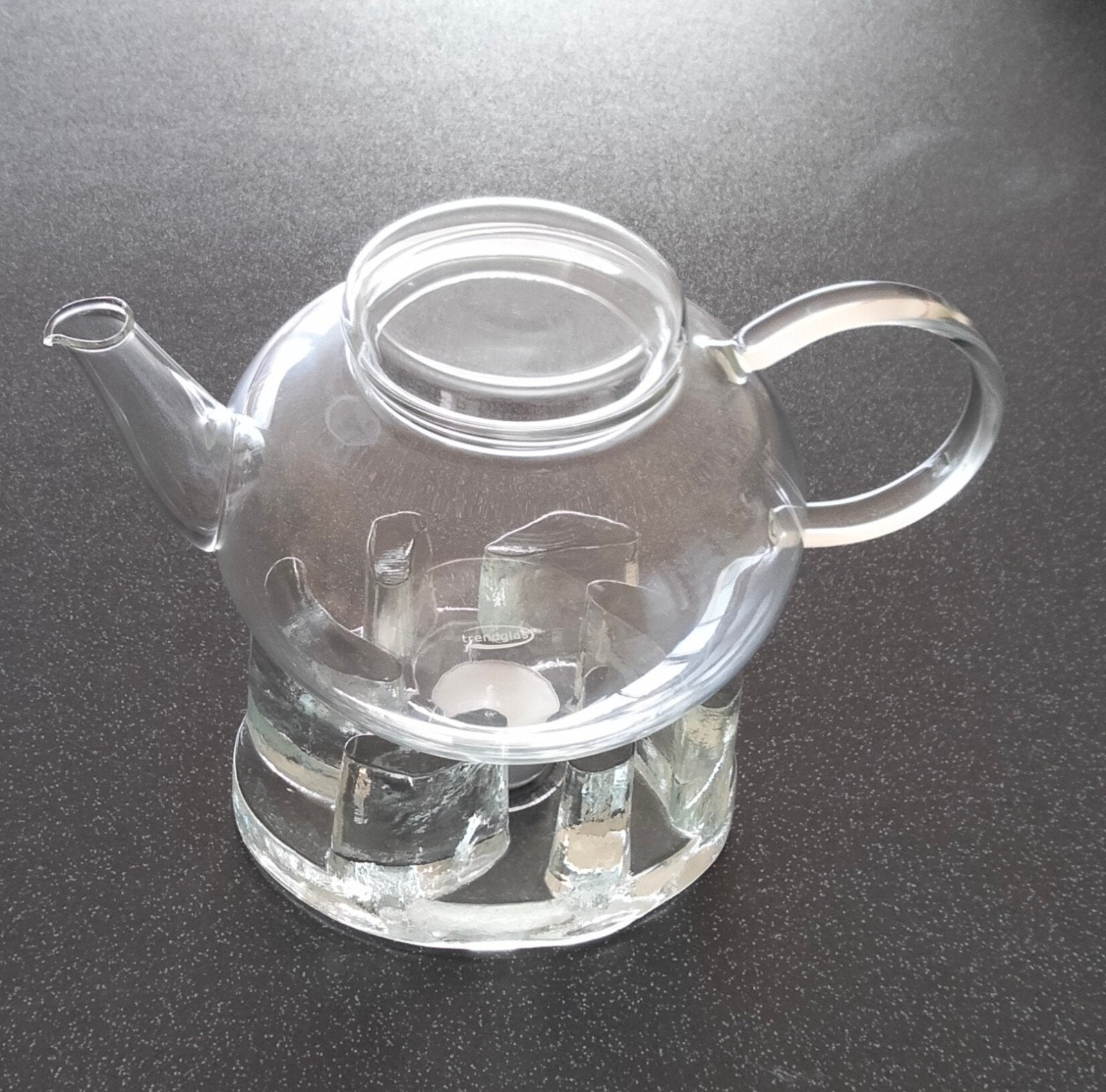 Glazen theepot met rechaud - Zo goed als nieuw, Theepot/fluitketel, Ophalen of Verzenden, Zo goed als nieuw, Glas