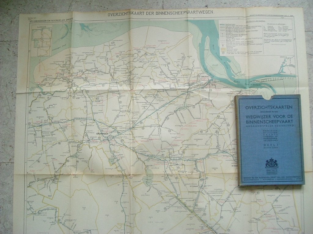 Overzichtskaarten binnenscheepvaart 1939. Noord Nederland., Ophalen of Verzenden, Gebruikt, Overige typen