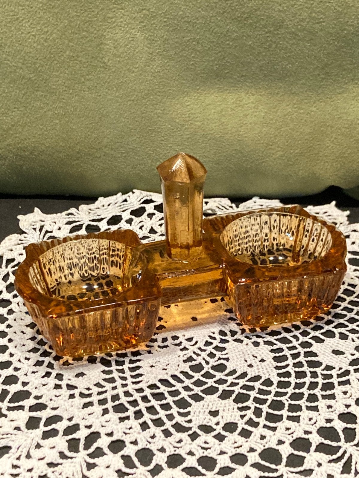 Vintage amberkleurig peper en zout schaaltje (261125), Ophalen of Verzenden