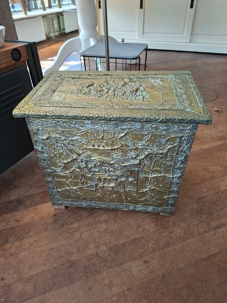 Antieke messing kolenkist / kist, Huis en Inrichting, Woonaccessoires | Kisten, Zo goed als nieuw, Minder dan 50 cm, Minder dan 50 cm