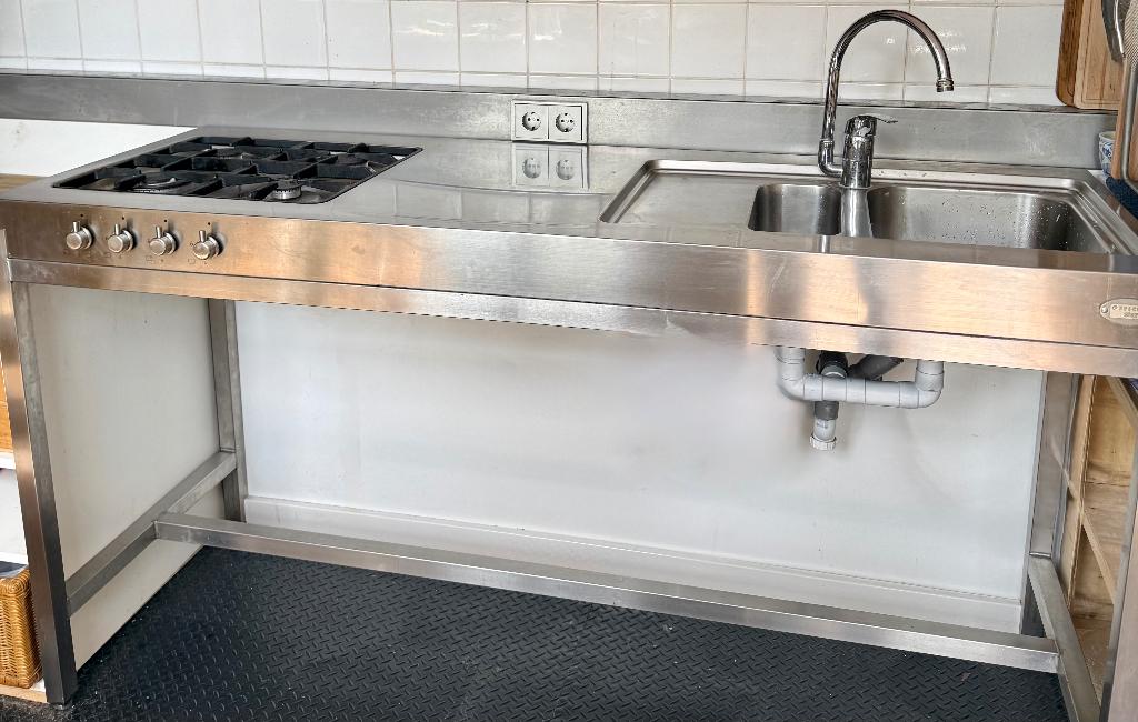 Industriële RVS Kitchenette - Officina Star - 180x60x92, Gebruikt, Overige kleuren, Enkelwandige keuken, Ophalen of Verzenden