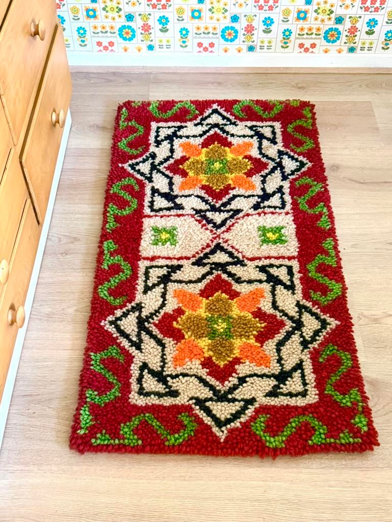 Vintage vloerkleed wandkleed Smyrna geknoopt, Ophalen of Verzenden, Zo goed als nieuw, Rechthoekig, 200 cm of meer