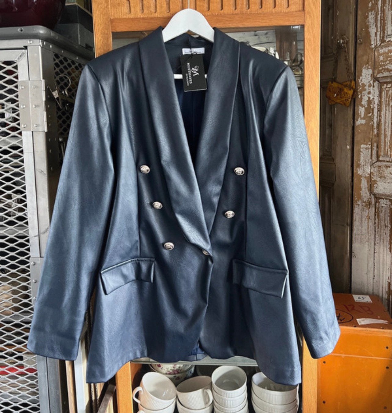 PU LEATHER BLAZER NIEUW XL BLAUW JADEY’S, Ophalen of Verzenden, Nieuw, Maat 46/48 (XL) of groter, Blauw