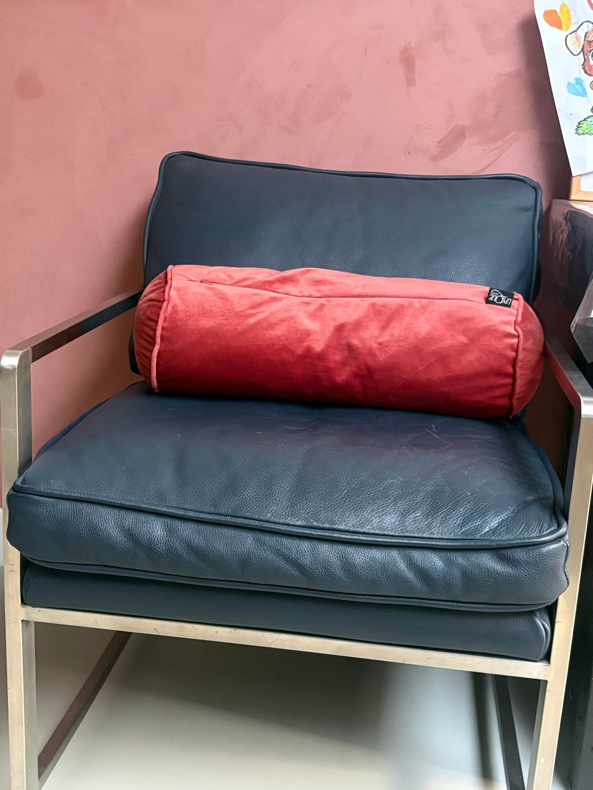 Rofra Lederen Fauteuil - Blauw, 64x74x84 cm, Huis en Inrichting, Ophalen, Gebruikt, 50 tot 75 cm, Leer