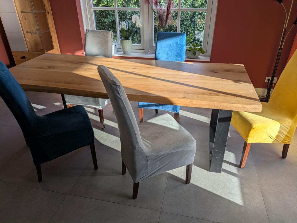 Set van 5 eetkamerstoelen met wasbare hoezen, Gebruikt, Blauw, Ophalen of Verzenden, Vijf, Zes of meer stoelen