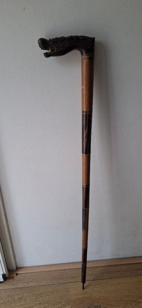 Antieke Wandelstok met Drakenkop Houtsnijwerk (ca 85cm), Ophalen, Gebruikt, Onbekend, Onbekend