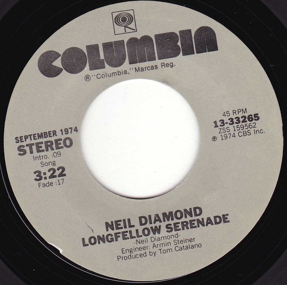 Neil Diamond - Longfellow Serenade 7", Cd's en Dvd's, Vinyl Singles, Ophalen of Verzenden, Zo goed als nieuw, 7 inch, Pop