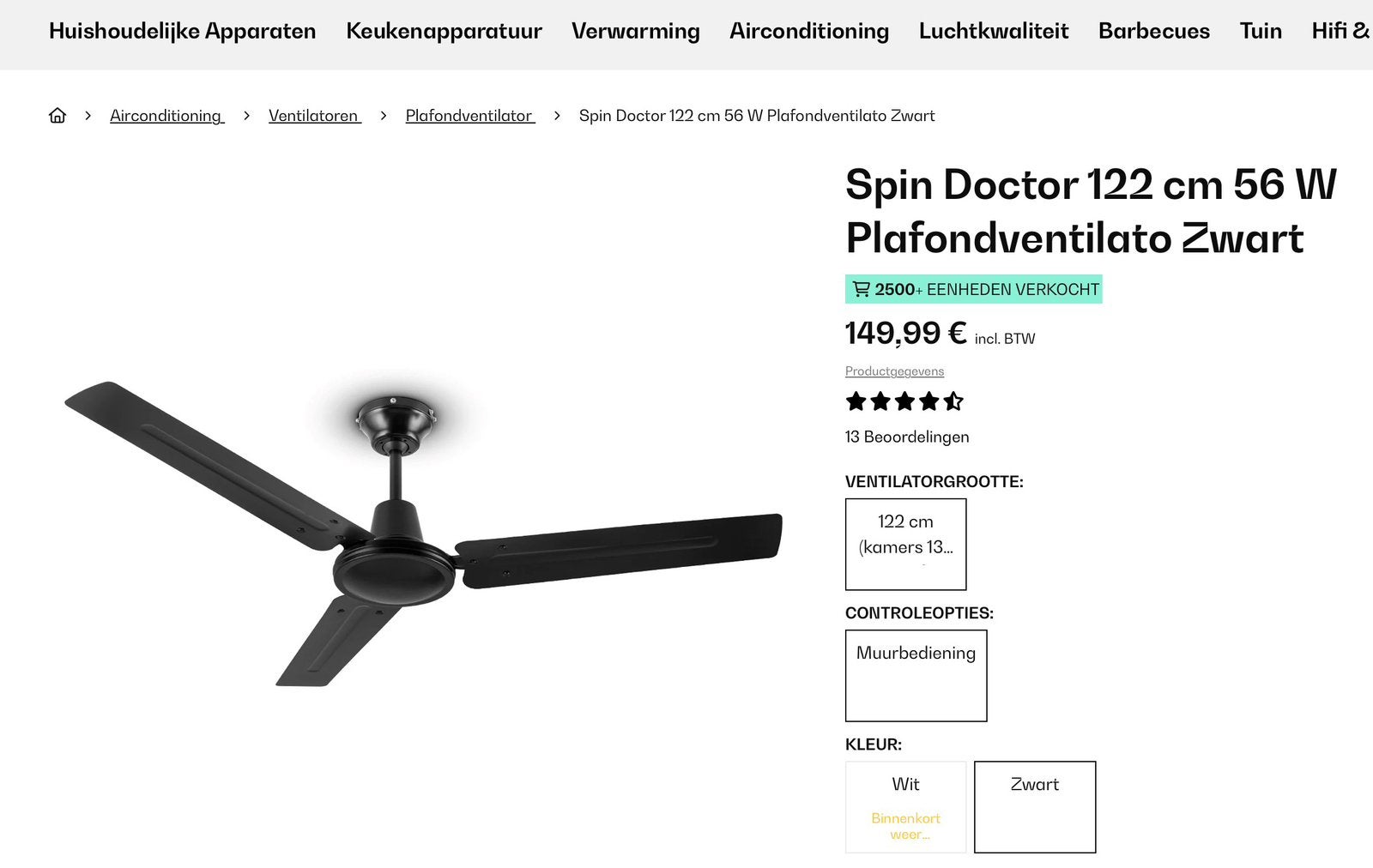 Nieuwe Klarstein Plafondventilator 122 cm - Fluisterstil!, Witgoed en Apparatuur, Ventilatoren, Ophalen of Verzenden, Nieuw, Plafondventilator
