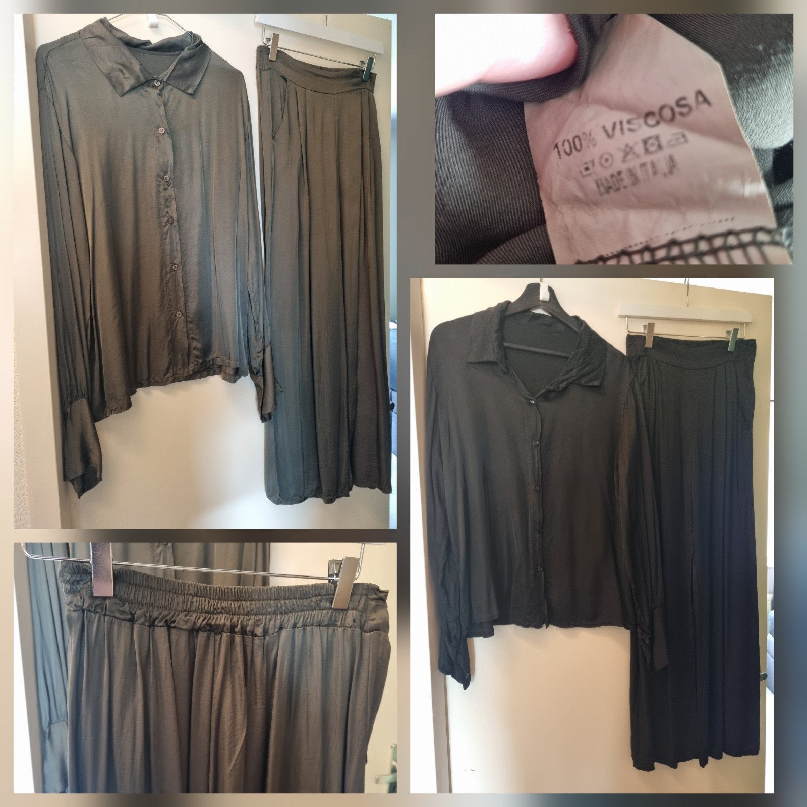 Khaki groen en zwart. 2delig. Blouse met wijde broek. Maat s, Kleding | Dames, Ophalen of Verzenden, Zo goed als nieuw, Maat 36 (S)
