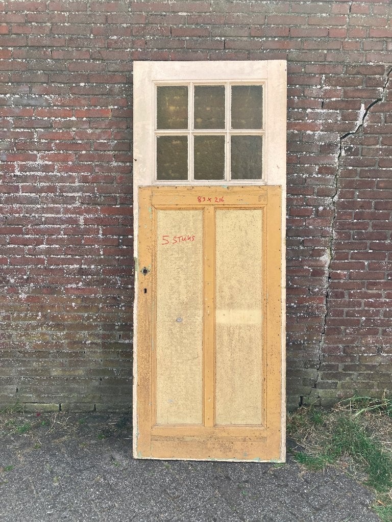 3 oude houten paneeldeuren met glas – 83  216 cm, Doe-het-zelf en Verbouw, Ophalen, Gebruikt, 80 tot 100 cm, 215 cm of meer