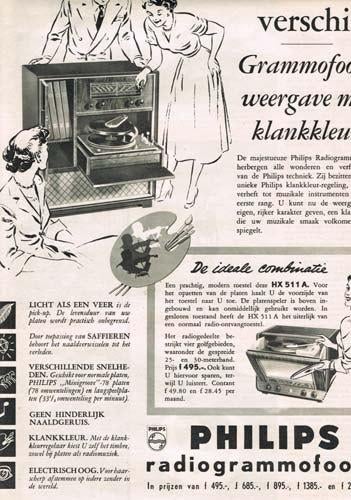 Philips Radiogrammofoons - advertentie uit Tijdschrift 1952, Verzamelen, Tijdschriften, Kranten en Knipsels, Ophalen of Verzenden