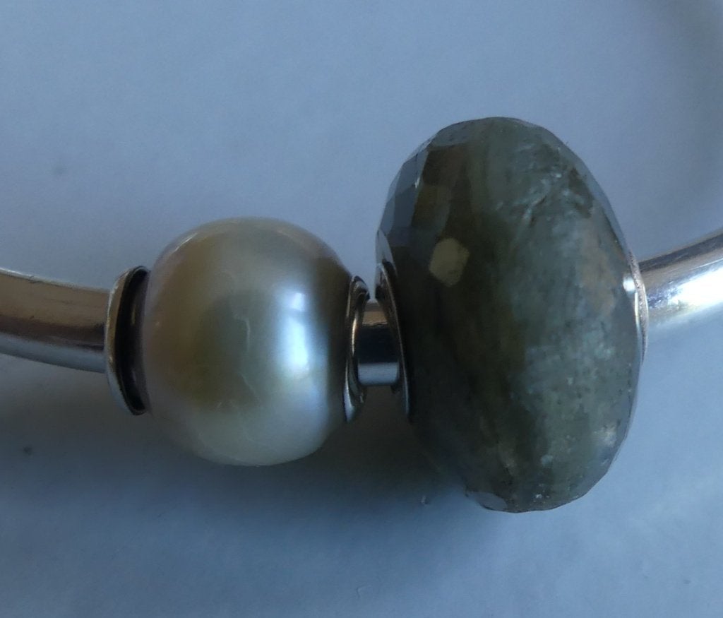 Trollbeads LABRADORIET edelsteen en PAREL, samen €10,00, Gebruikt, -, Verzenden, -