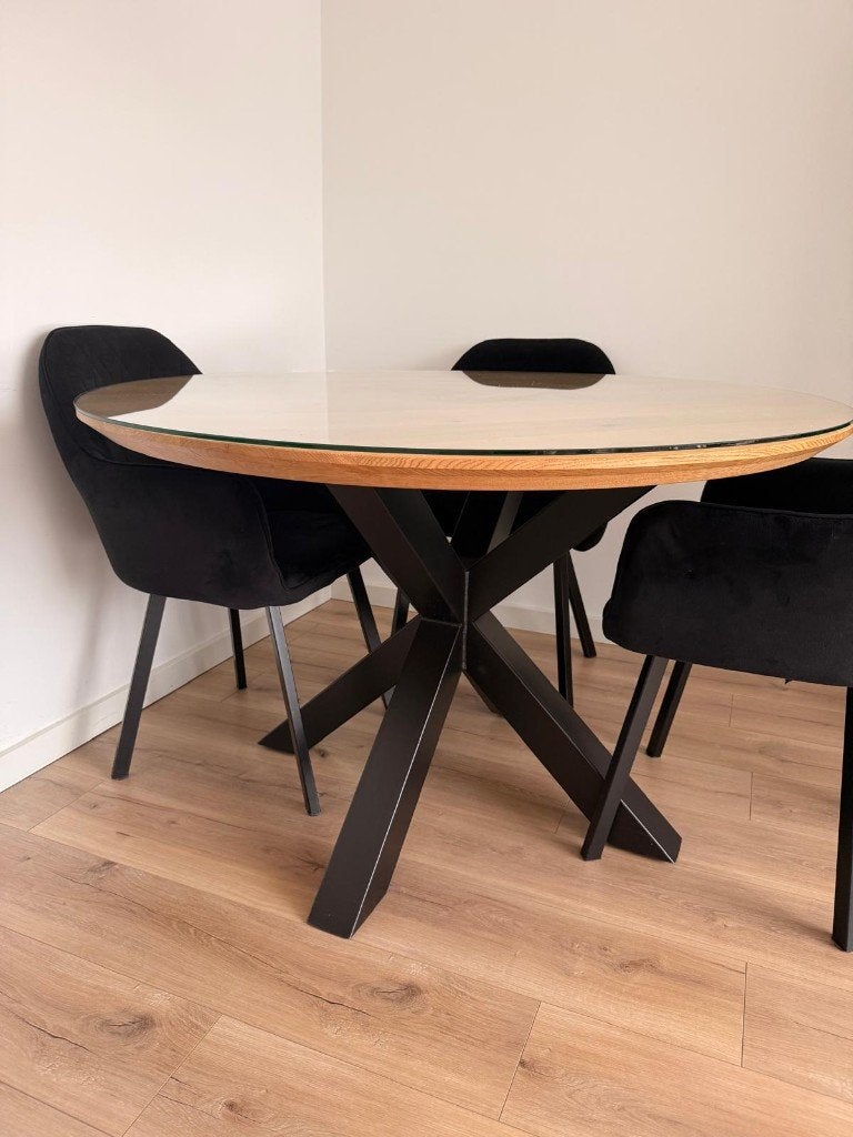 Ronde eettafel 120 cm (incl. vier eetstoelen), Ophalen, Gebruikt, Rond, 100 tot 150 cm