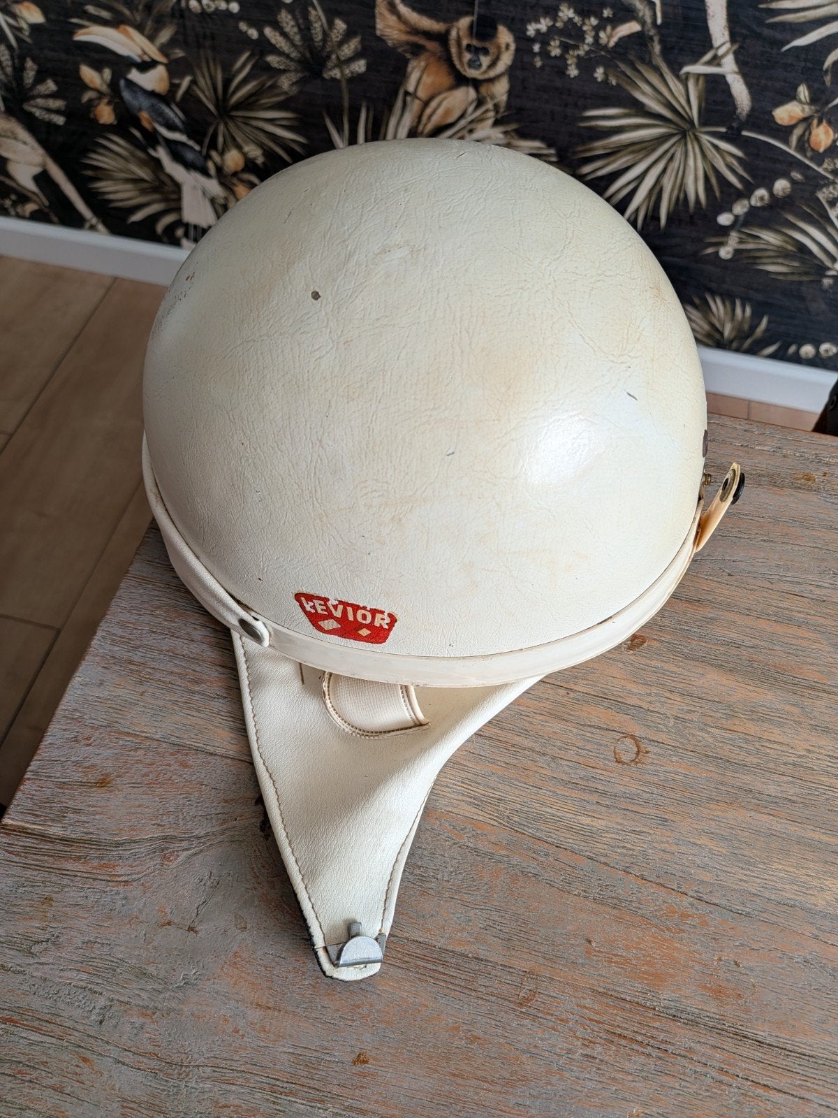 Vintage Levior Jethelm - Crème met Schotse Ruit Voering, Motoren, Kleding | Motorhelmen, Overige merken, Heren, Jethelm, Ophalen of Verzenden