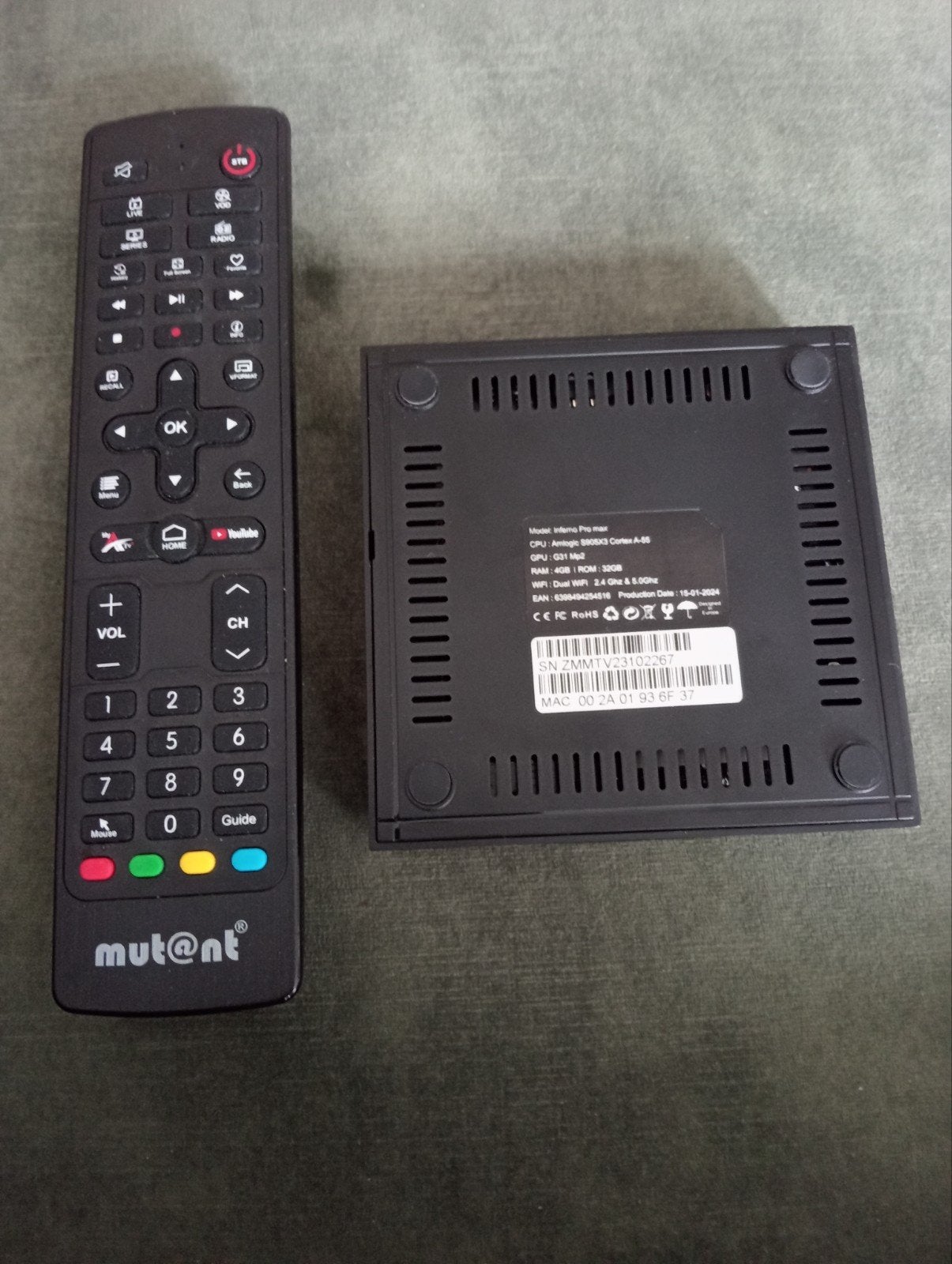 Mutant Inferno Promax Android TV Box met afstandsbediening, Audio, Tv en Foto, Mediaspelers, Ophalen of Verzenden, Zo goed als nieuw