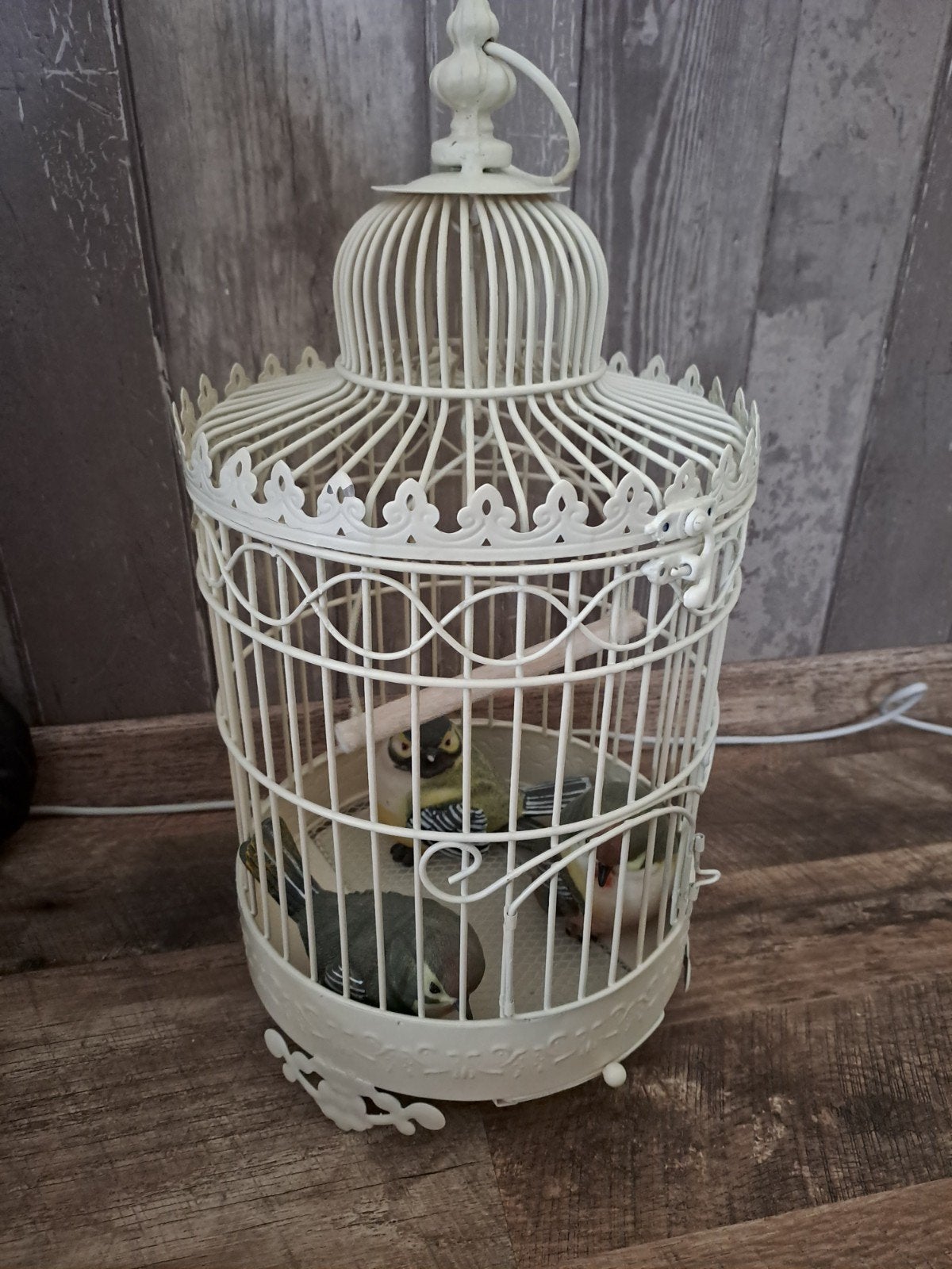 Decoratieve vogelkooi met vogeltjes, Vintage, Gebruikt, Beige, Ophalen of Verzenden