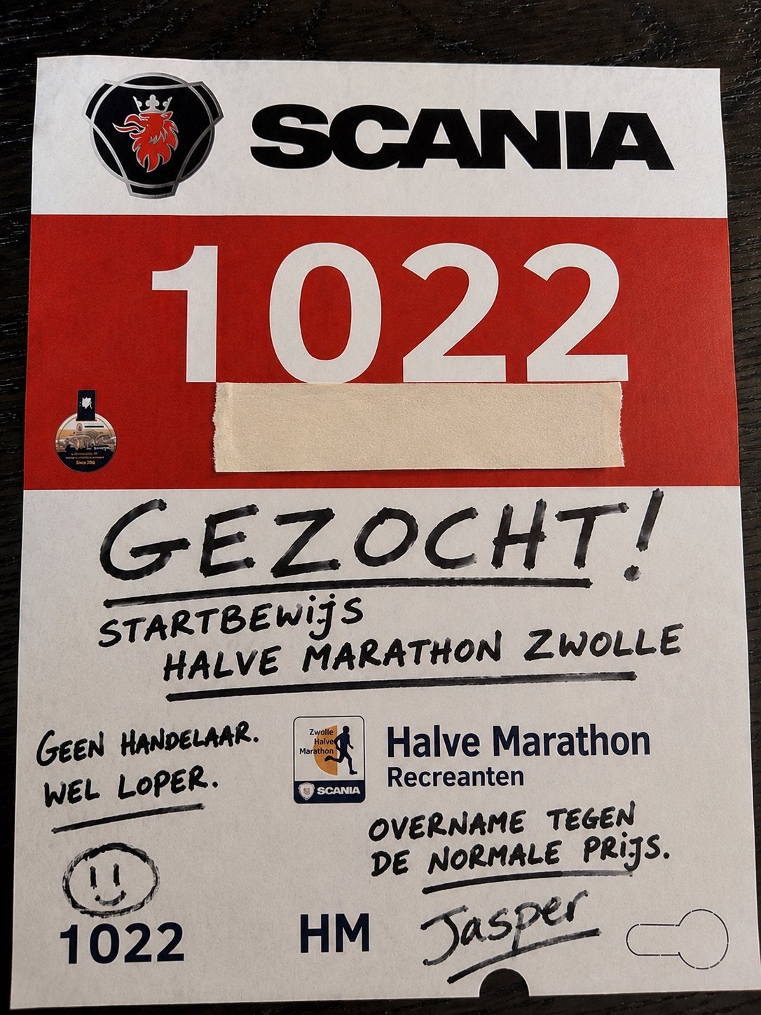 Gezocht: startbewijs Halve Marathon Zwolle, Ophalen of Verzenden, Nieuw, Overige typen