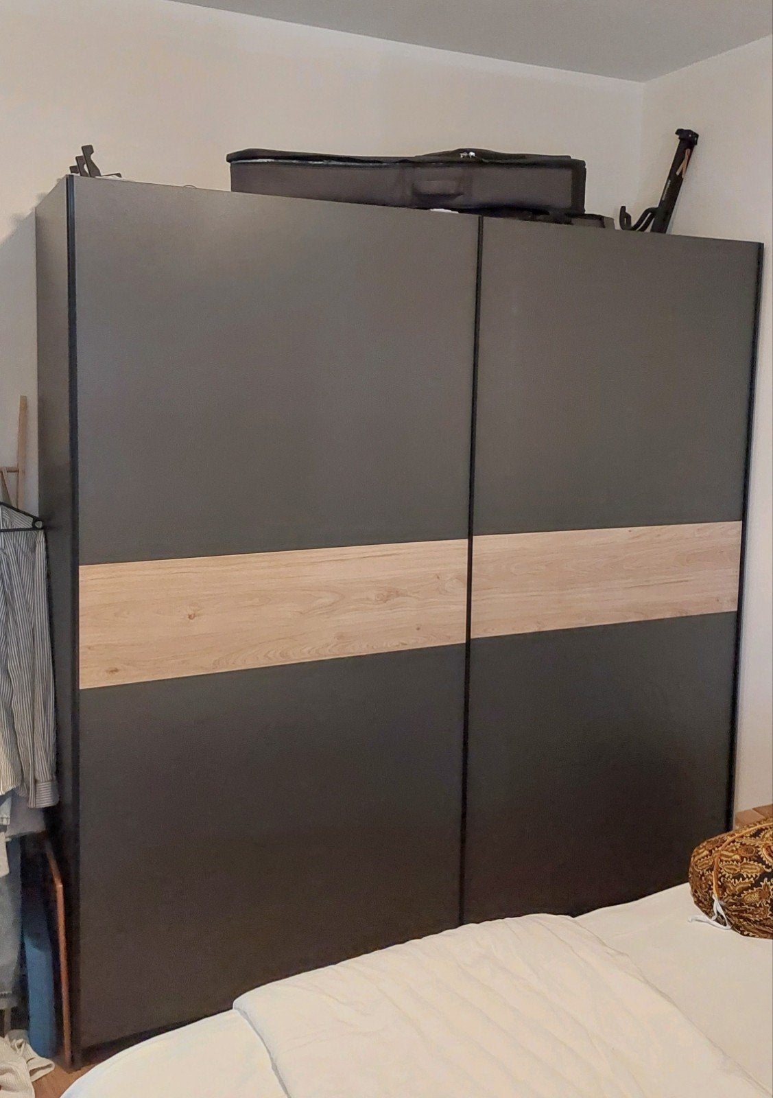 Schuifdeurkast - Antraciet/Eikenkleur - 204x200x60 cm, Huis en Inrichting, Kasten | Kledingkasten, Met deur(en), 200 cm of meer