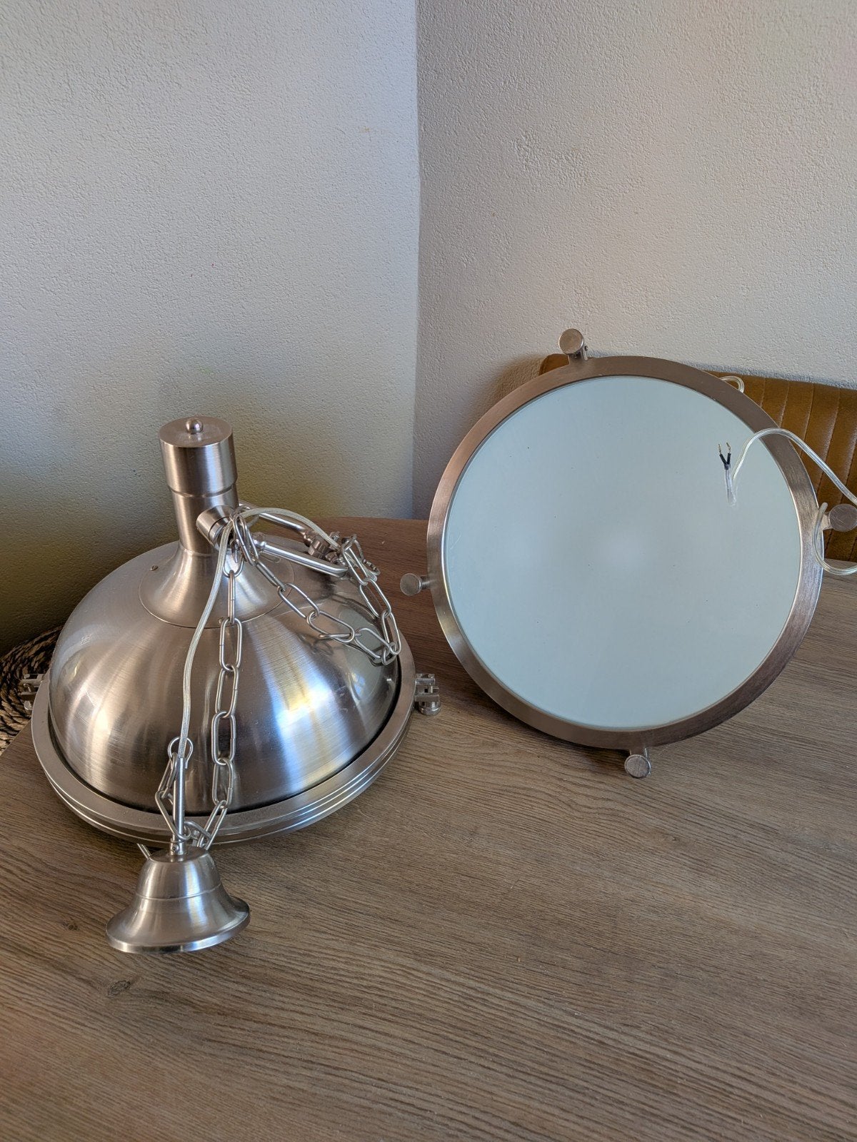 2 robuuste grote zware industriële hanglampen,scheepslampen., Ophalen, Hanglamp, Zo goed als nieuw, 40 cm