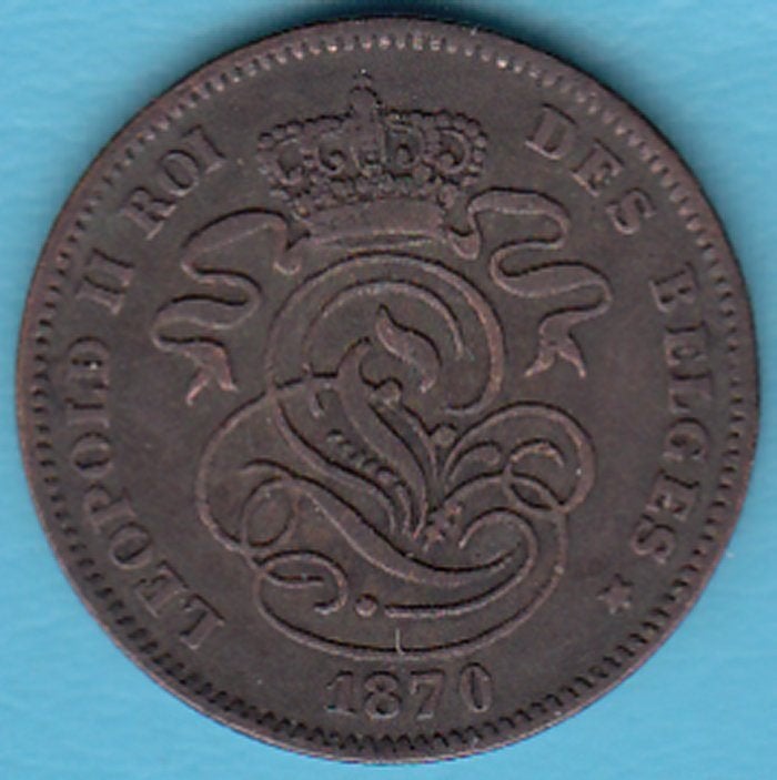 België 2 Centimes Leopold II 1870, KM# 35.1 in munthouder, Postzegels en Munten, Munten | België, Ophalen of Verzenden, Overig